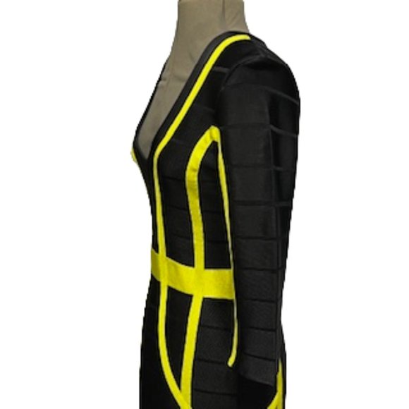 FRENCH CONNECTION Black And Yellow Bandage Midi Dress Size 6 - Picture 11 of 16